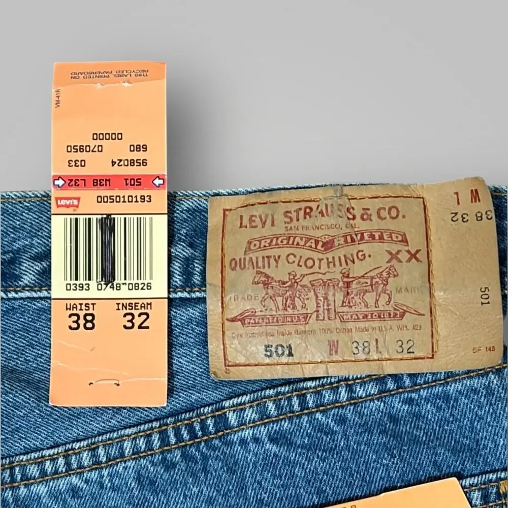 Vintage 1993 Levis 501 Jeans Made in USA Deadstock NWT 38x32 Button Fly Denim